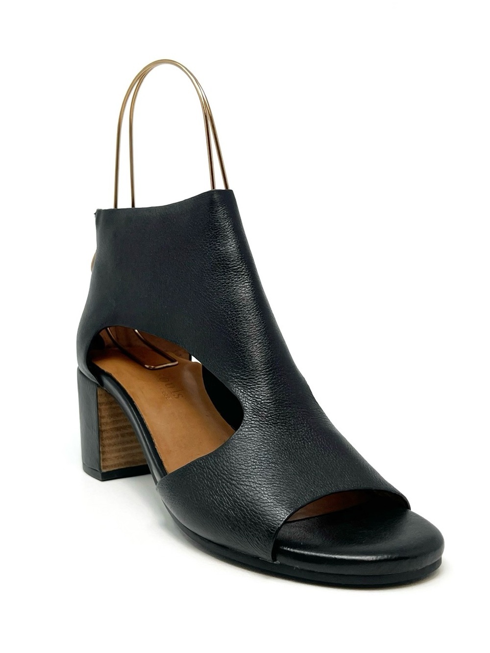 Gentle Souls Charlene Black Leather Block Heel Shooties Sandal Size 9 Cutout EUC